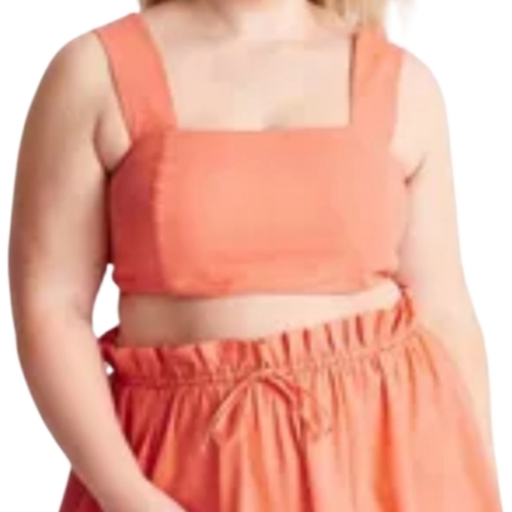 Plus Size Square Neck Crop Top in Coral
